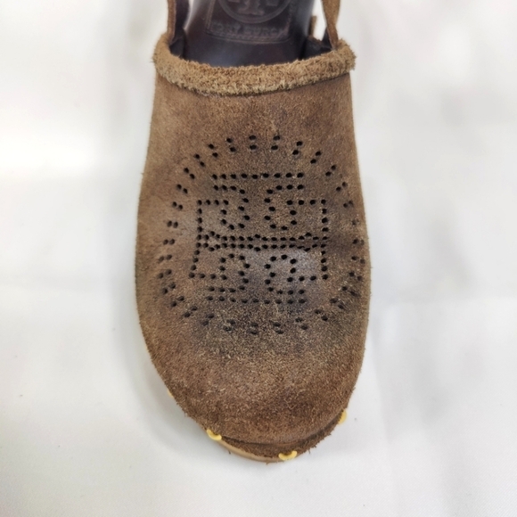 TORY BURCH Brayden Brown Suede Block Heel Slingback Clog Women's Shoe Size 6M - Picture 4 of 10